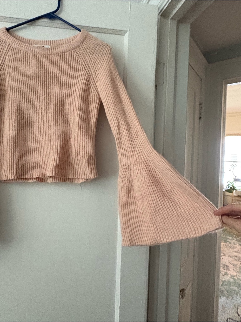 Jack by BB Dakota Peach Ribbed Bell Sleeve Crewneck Sweater